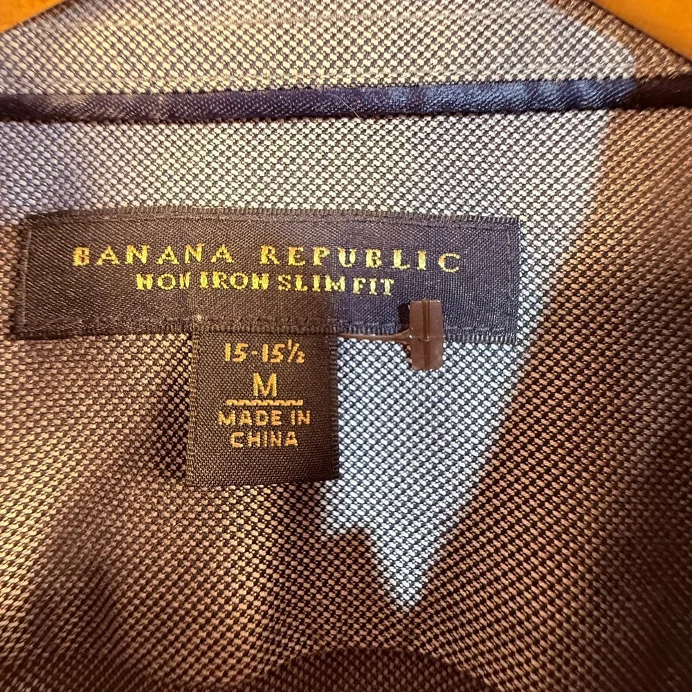 Banana Republic Mens Non Iron‎ Slim Fit Dress Shirt Purple Micro Pattern Size M